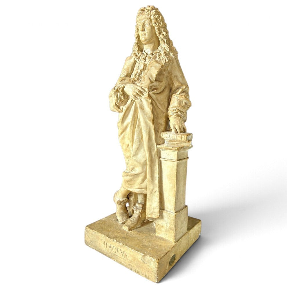 Large 19th Century French Antique Patinated Plaster Figure of Jean Racine