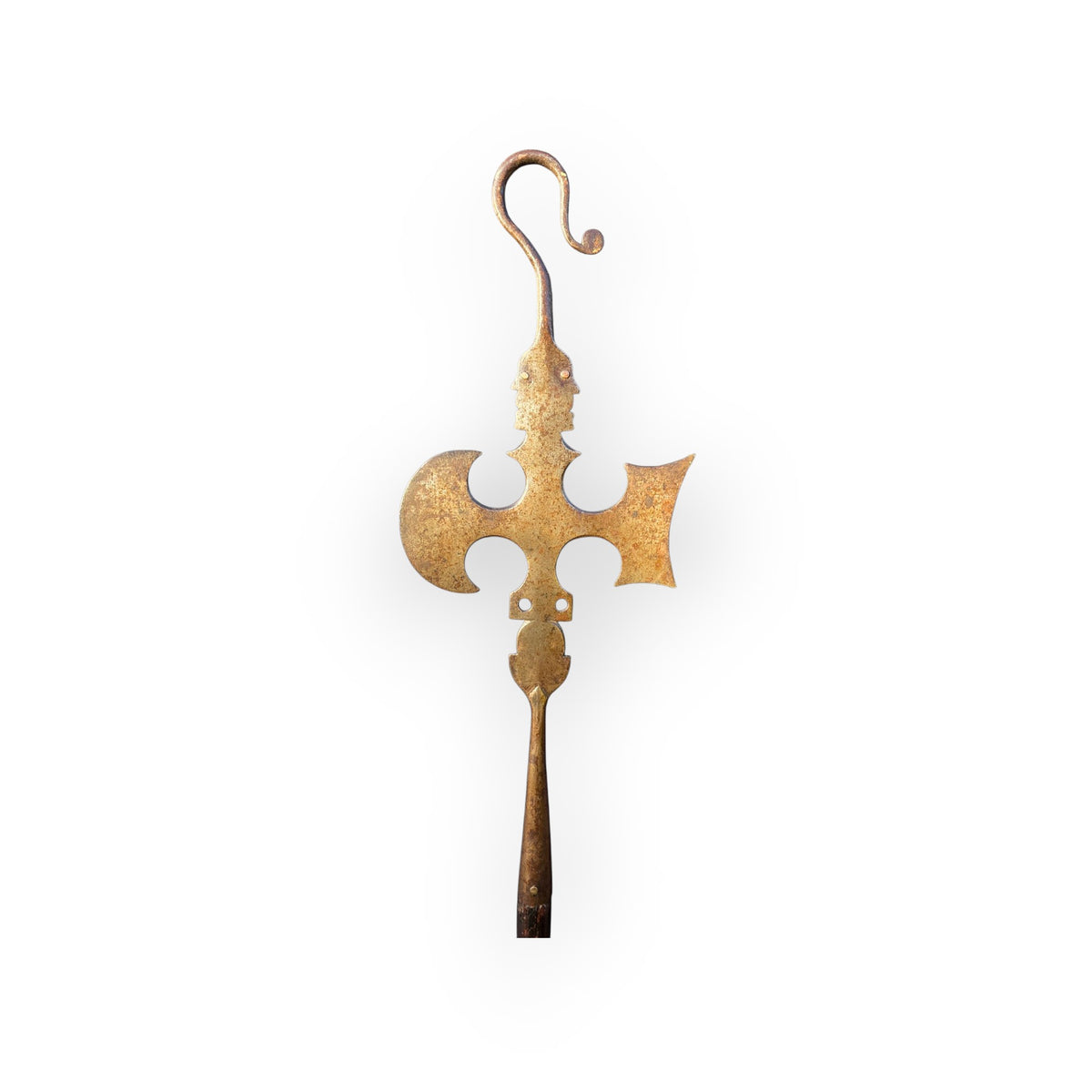 A Rare 19th Century English Antique Hand Forged Steel Friendly Society Staff Head of Halberd and Crozier Form