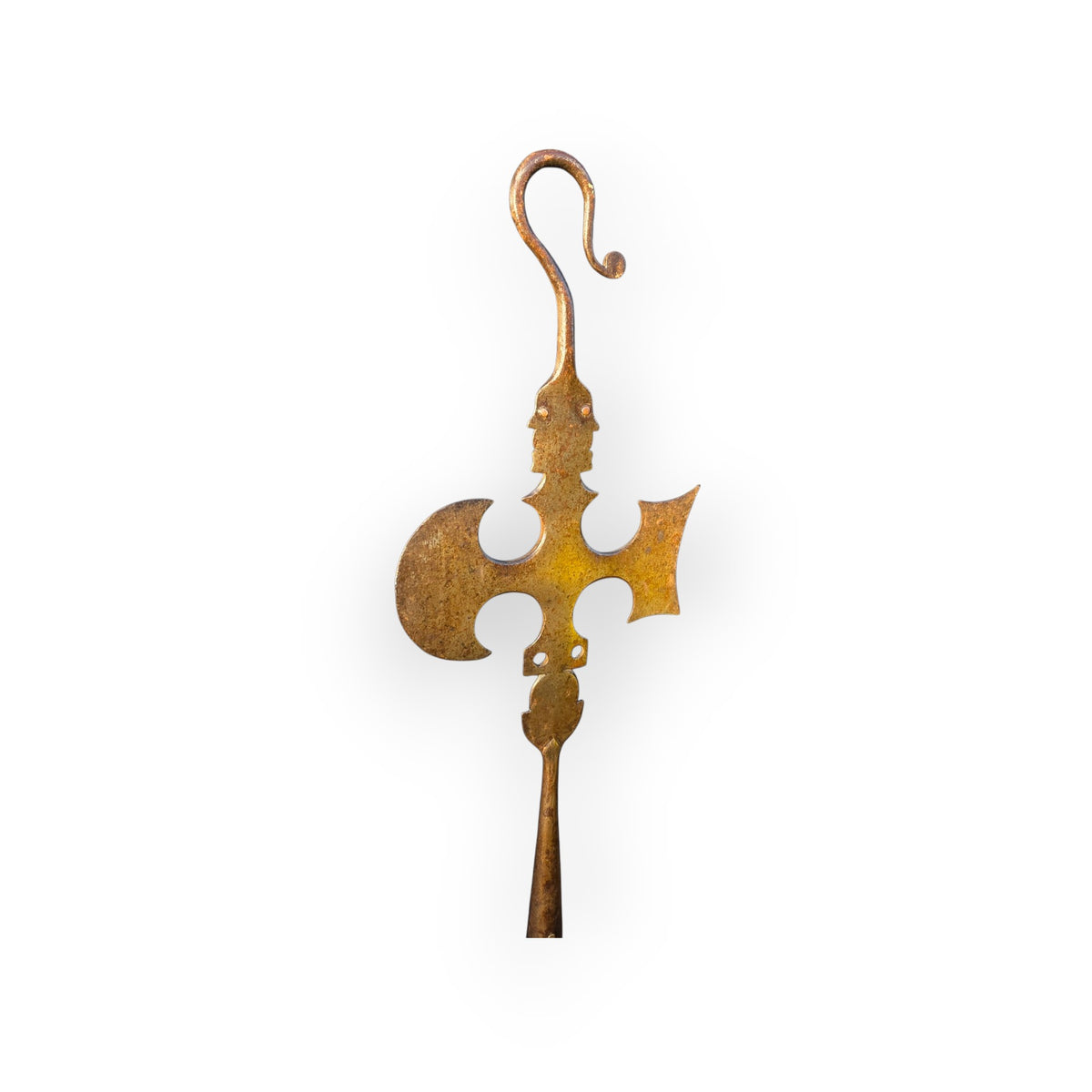 A Rare 19th Century English Antique Hand Forged Steel Friendly Society Staff Head of Halberd and Crozier Form