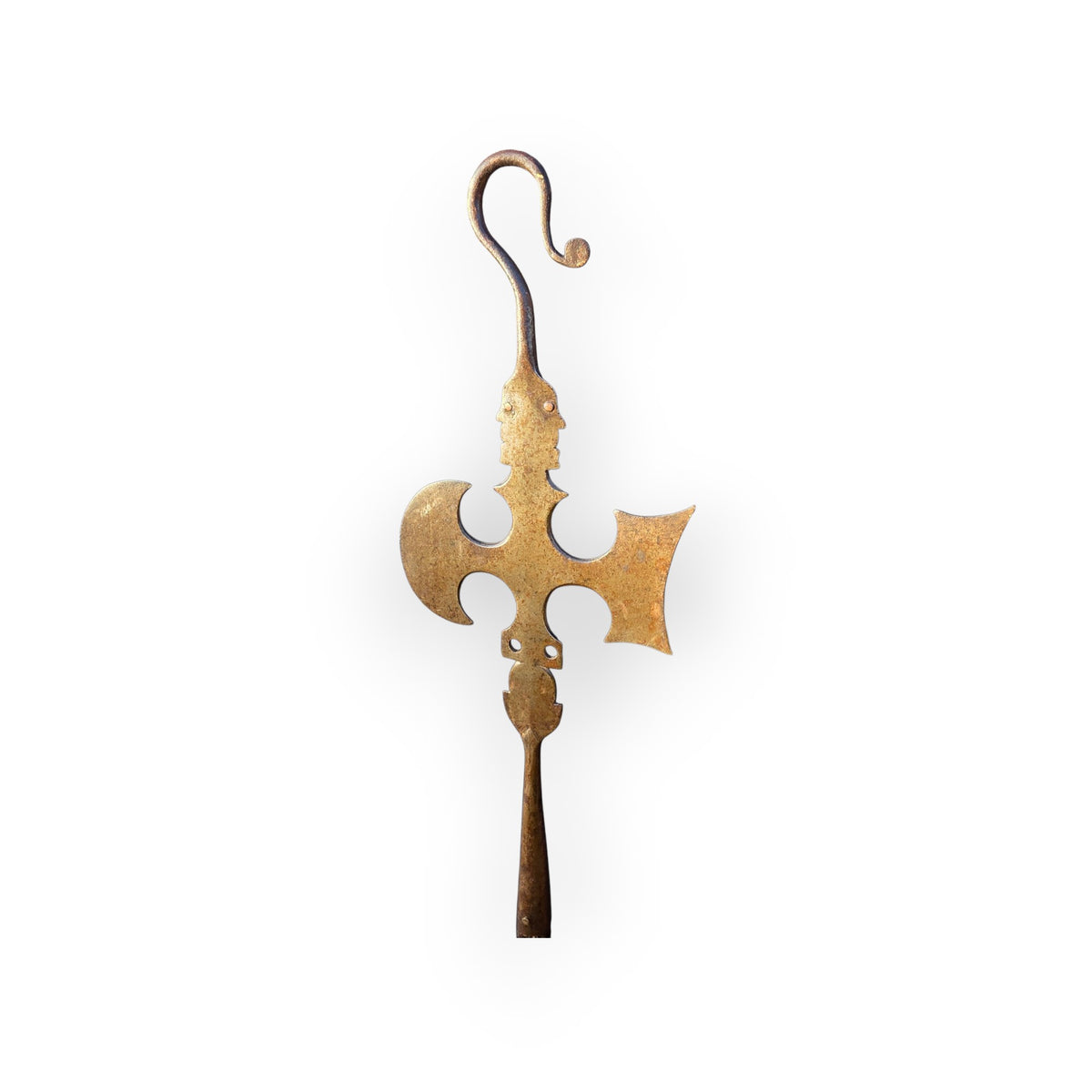 A Rare 19th Century English Antique Hand Forged Steel Friendly Society Staff Head of Halberd and Crozier Form