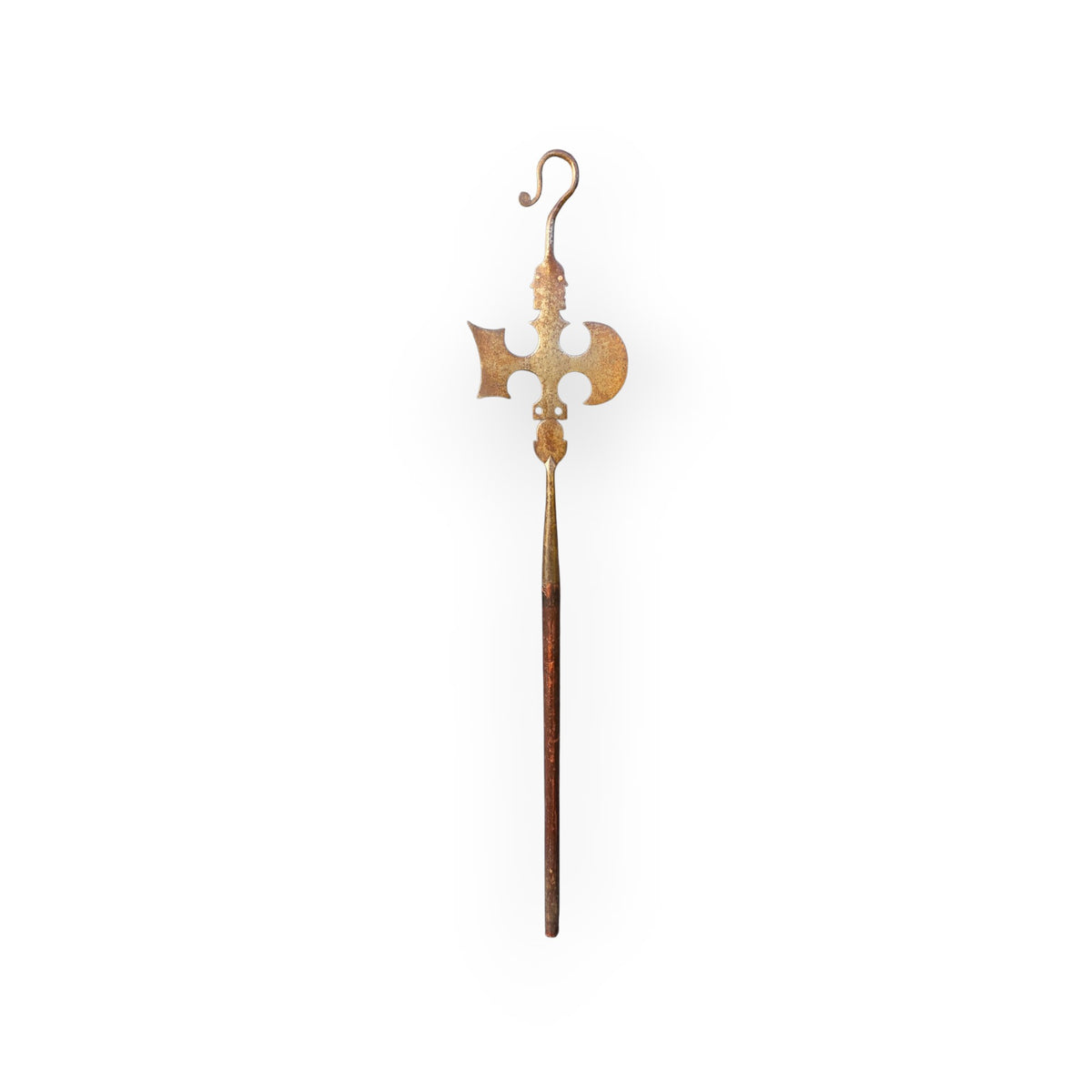 A Rare 19th Century English Antique Hand Forged Steel Friendly Society Staff Head of Halberd and Crozier Form