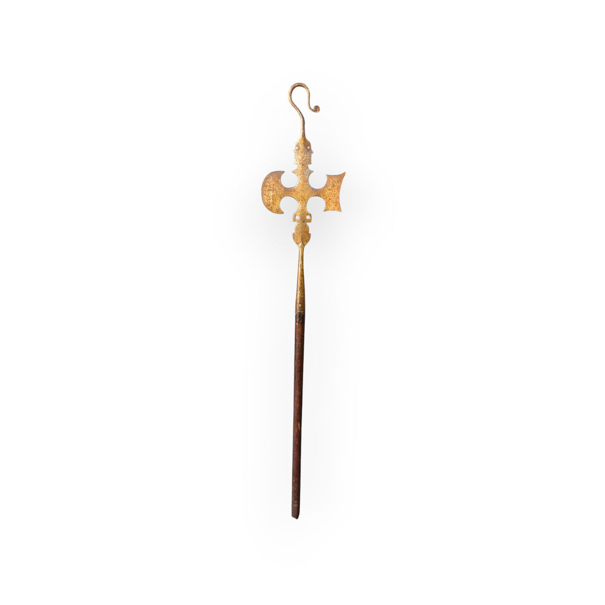 A Rare 19th Century English Antique Hand Forged Steel Friendly Society Staff Head of Halberd and Crozier Form
