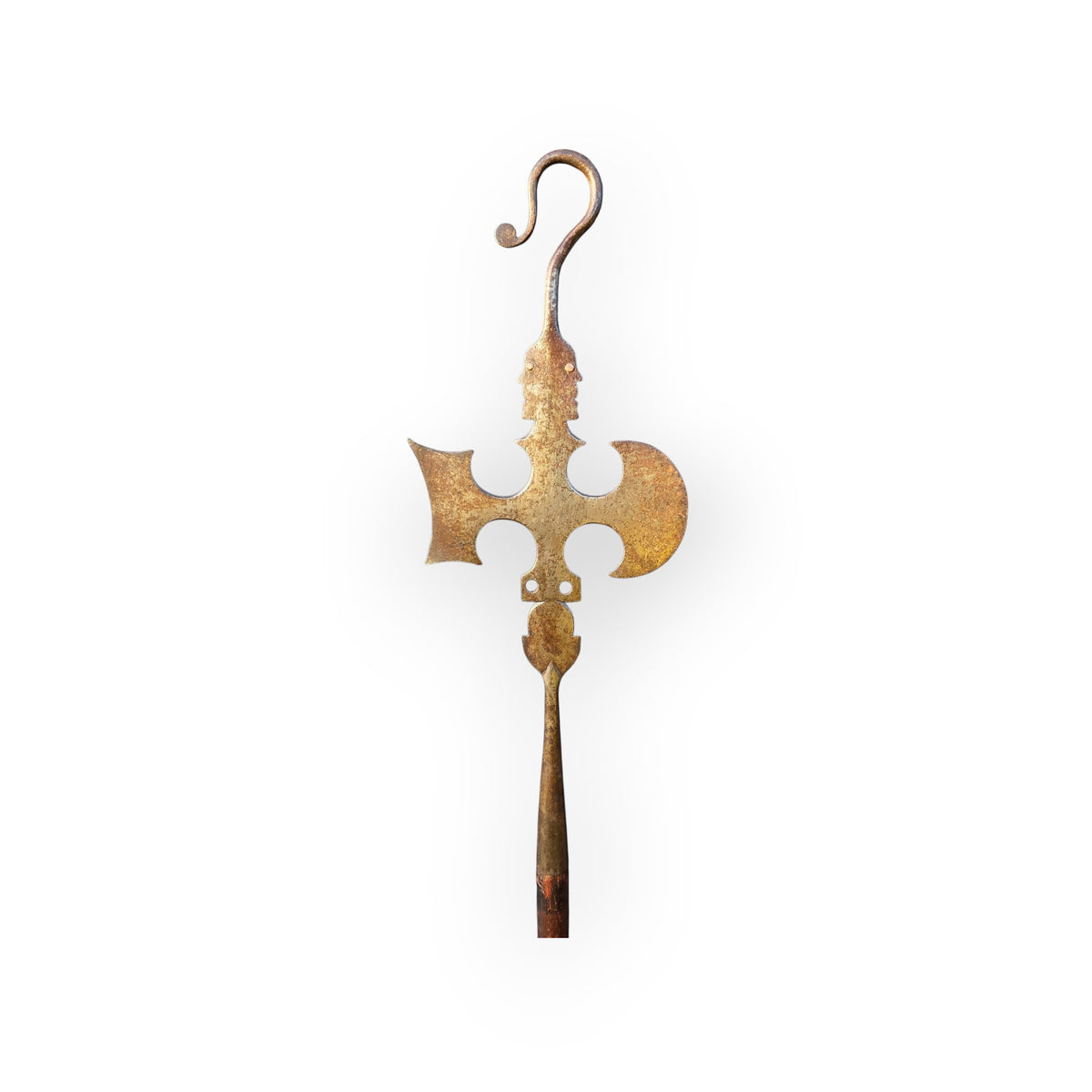 A Rare 19th Century English Antique Hand Forged Steel Friendly Society Staff Head of Halberd and Crozier Form