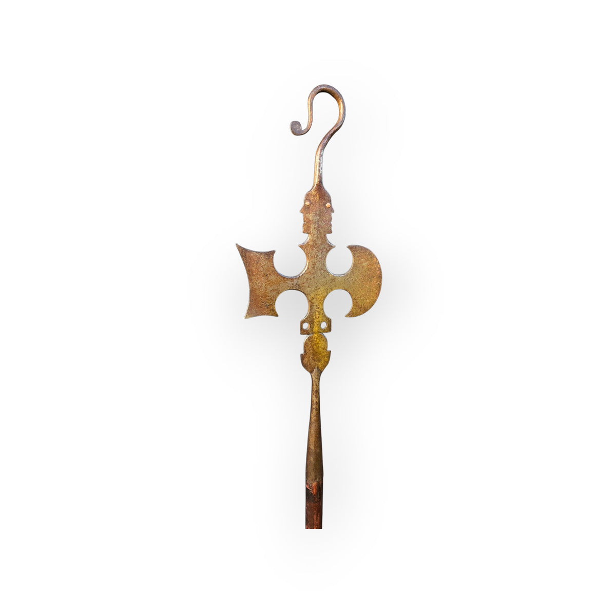 A Rare 19th Century English Antique Hand Forged Steel Friendly Society Staff Head of Halberd and Crozier Form
