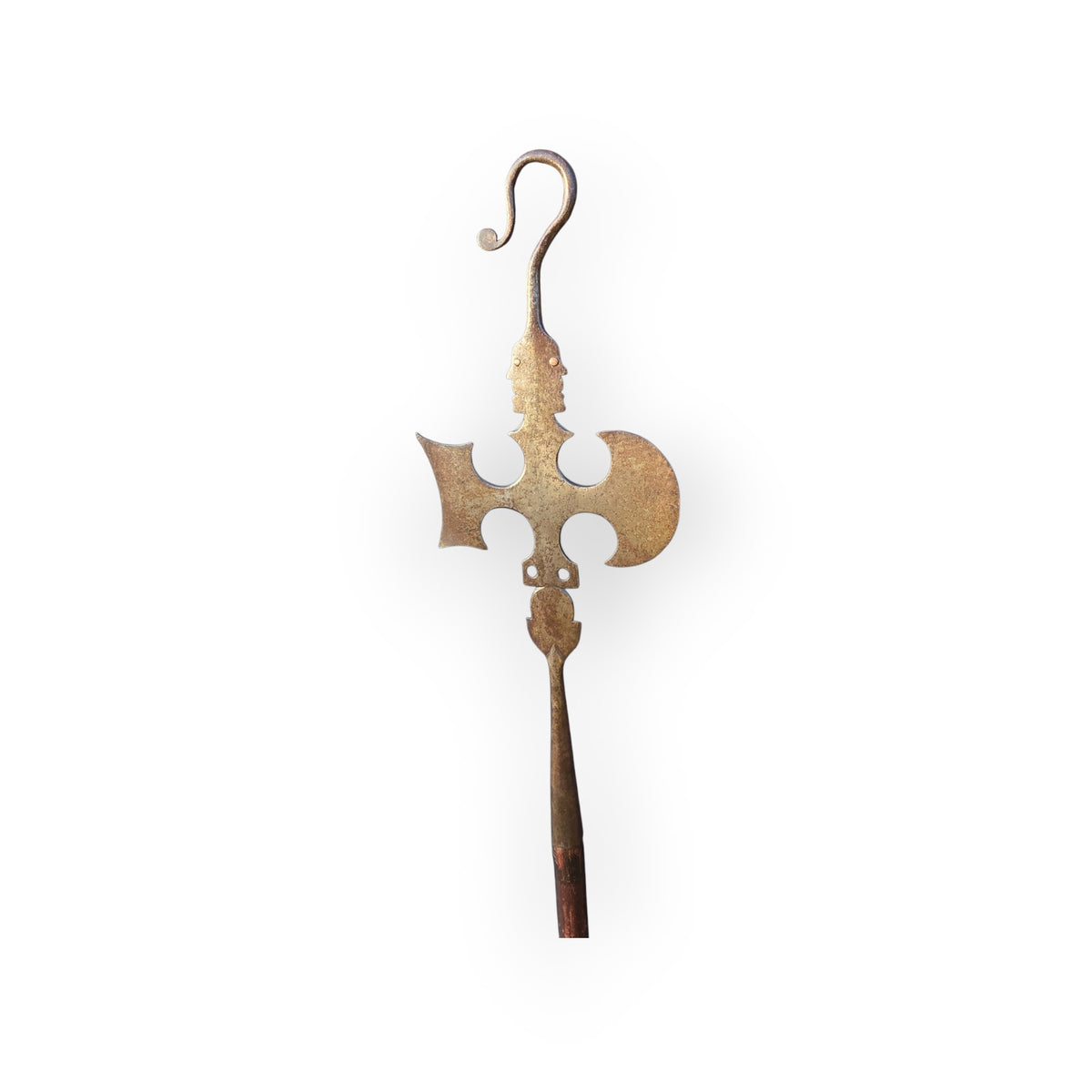 A Rare 19th Century English Antique Hand Forged Steel Friendly Society Staff Head of Halberd and Crozier Form