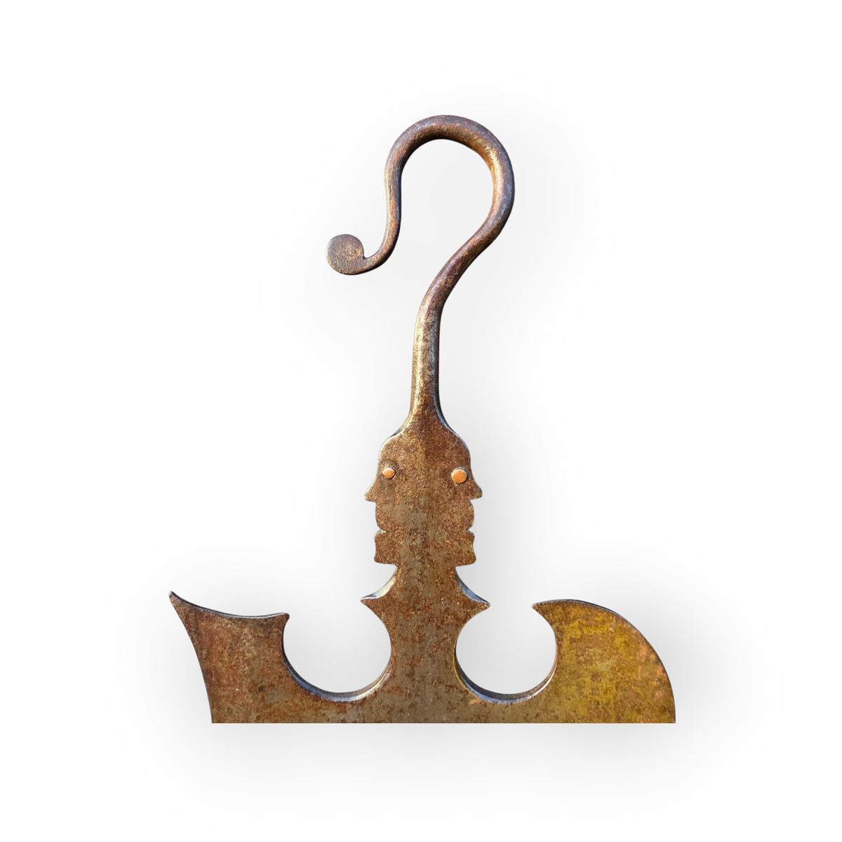 A Rare 19th Century English Antique Hand Forged Steel Friendly Society Staff Head of Halberd and Crozier Form