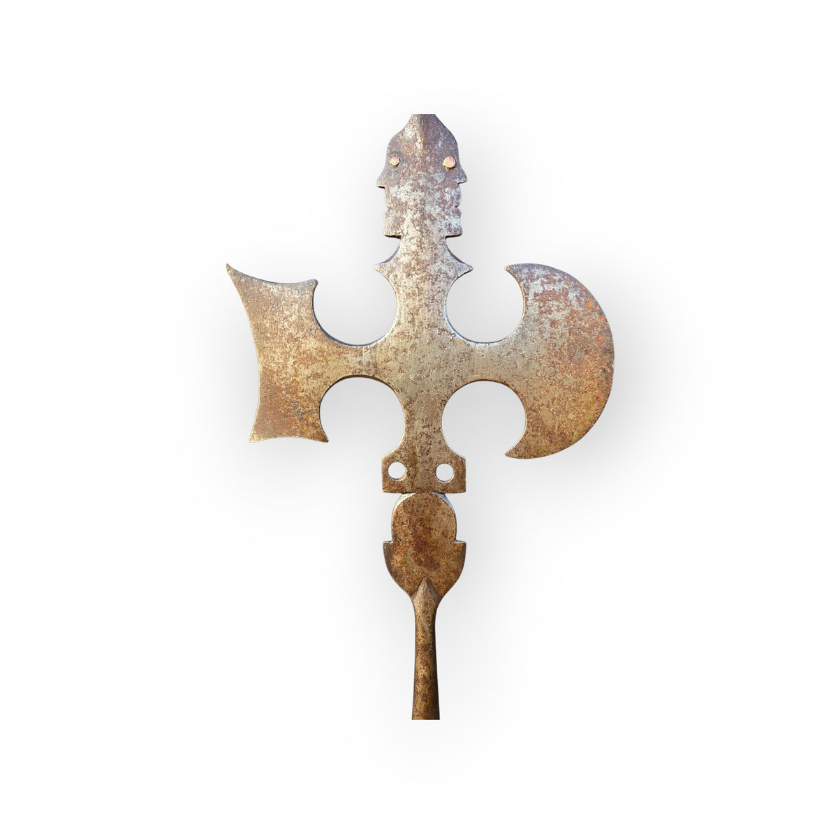 A Rare 19th Century English Antique Hand Forged Steel Friendly Society Staff Head of Halberd and Crozier Form