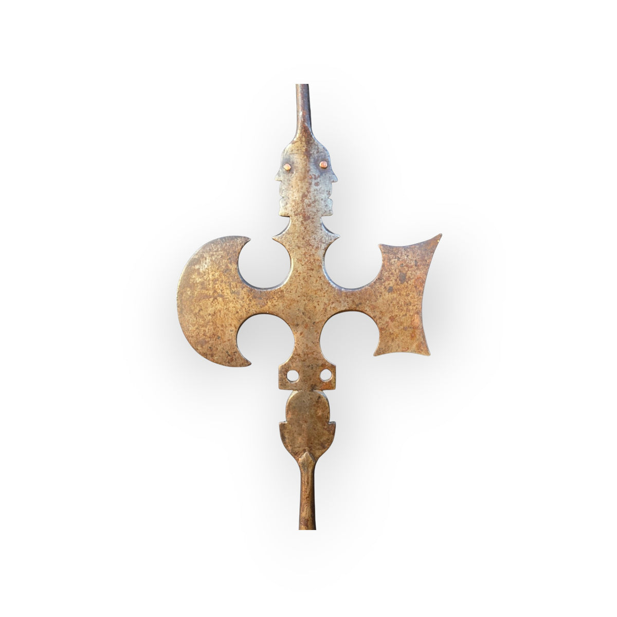 A Rare 19th Century English Antique Hand Forged Steel Friendly Society Staff Head of Halberd and Crozier Form