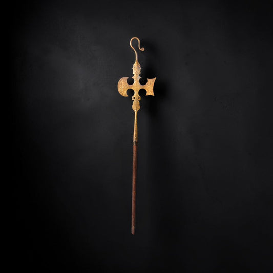 A Rare 19th Century English Antique Hand Forged Steel Friendly Society Staff Head of Halberd and Crozier Form