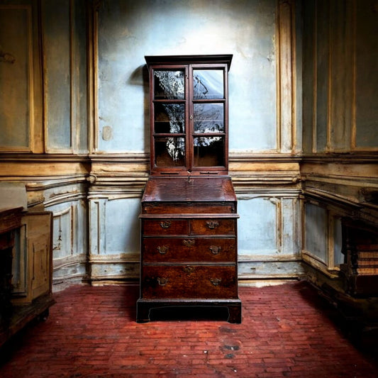 Small early 18th‑century English bureau bookcase with rare candle shelves