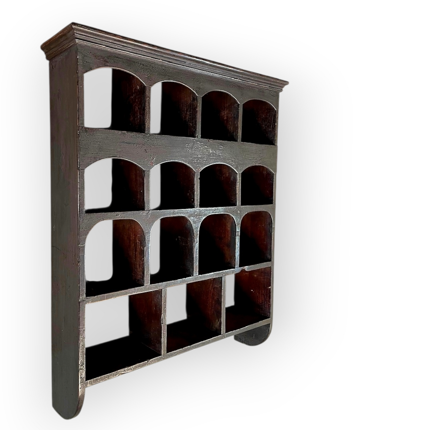 George III Period, Early 19th Century English Antique Pine Wall Rack With Pigeon Holes - In Original Painted Finish