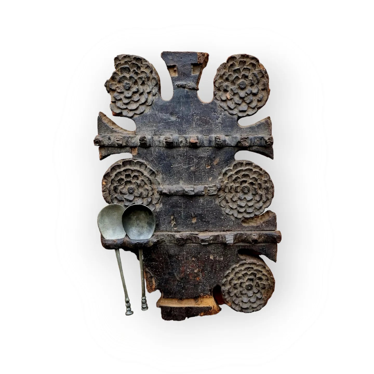 A Primitive Early 17thC English / Dutch Antique Oak Spoon Rack In Attic-Found Condition