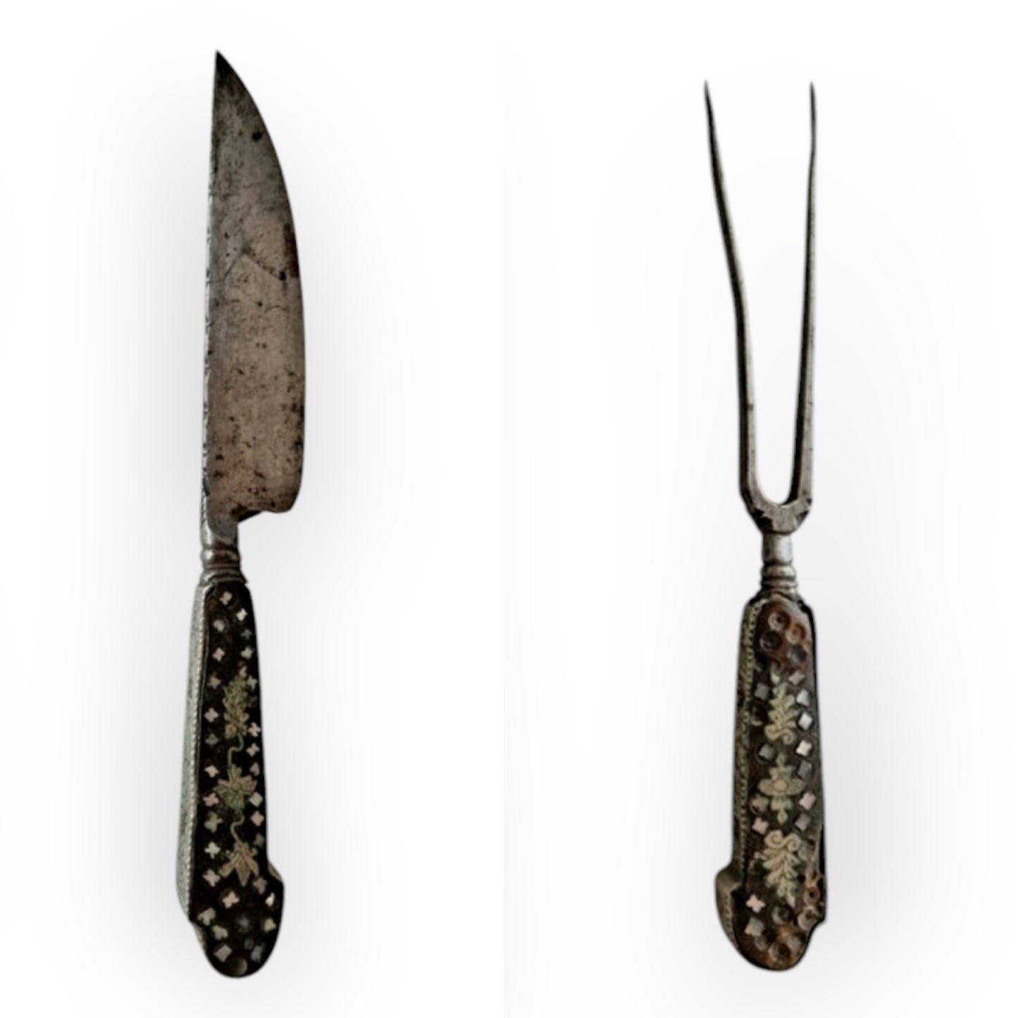 Late 17th-Century / Early 18th-Century German Antique Flatware Knife & Fork, Two-Piece Cutlery Set