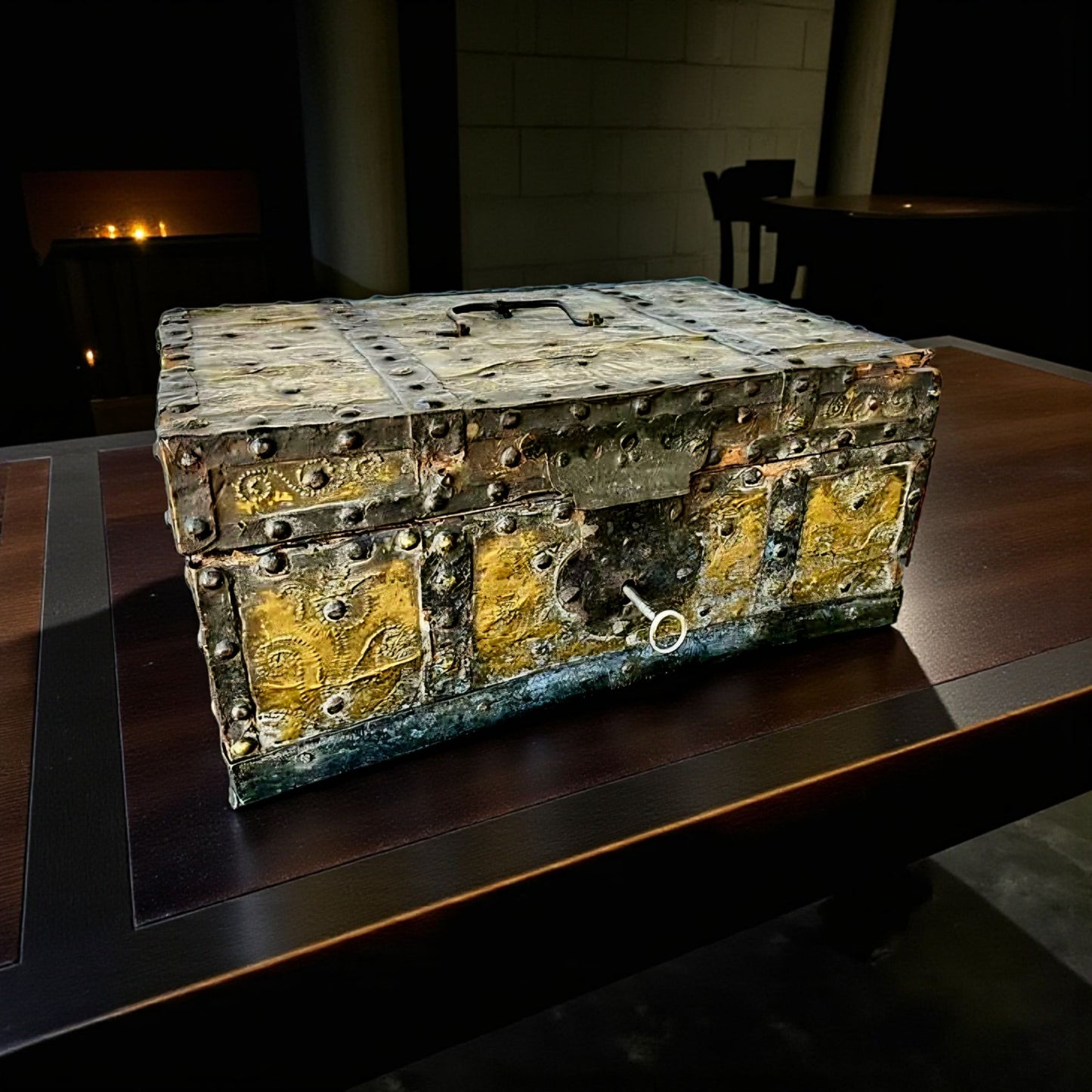 Mid 17thC Spanish Antique Leather and Iron-Bound Box