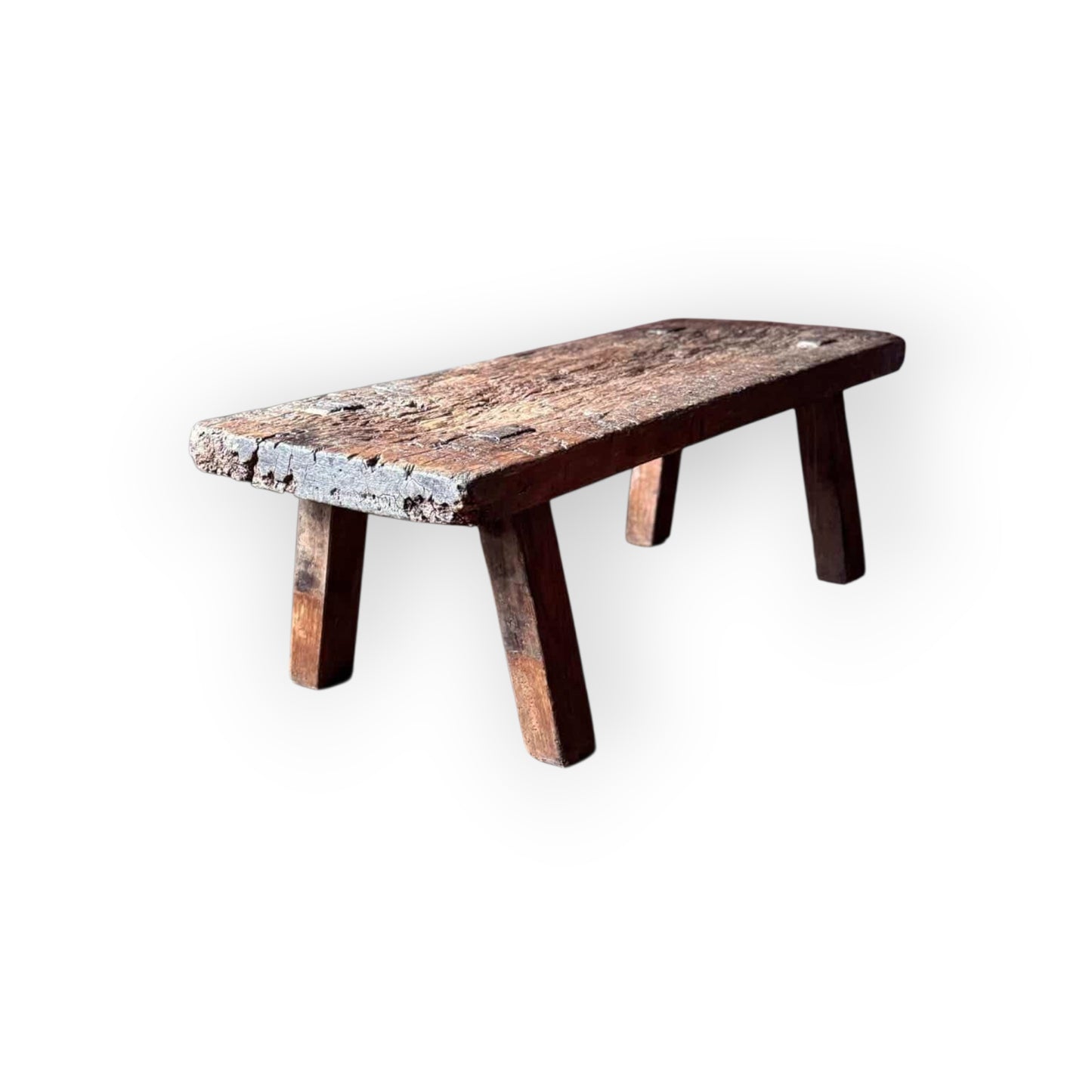 Late 18th‑Century Primitive Antique Pig Bench – Slab‑Top Farm Stool