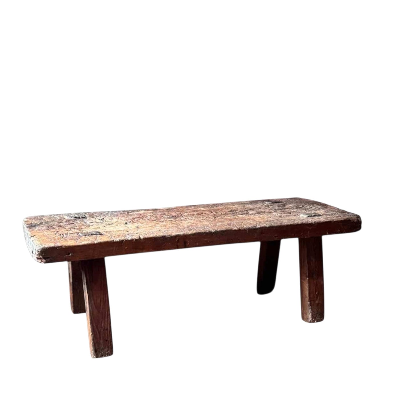 Late 18th‑Century Primitive Antique Pig Bench – Slab‑Top Farm Stool