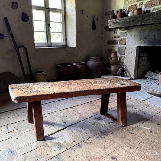 Late 18th‑Century Primitive Antique Pig Bench – Slab‑Top Farm Stool