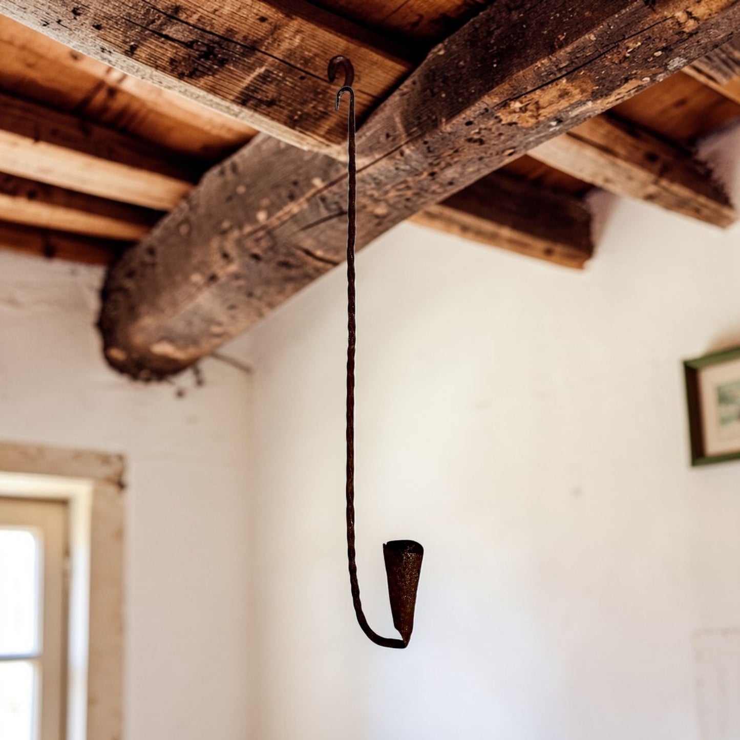 18th-Century English Antique Iron Hanging Loom Light / Candleholder