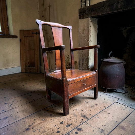 18th‑Century Welsh Antique Oak Armchair with Drawer, circa 1750