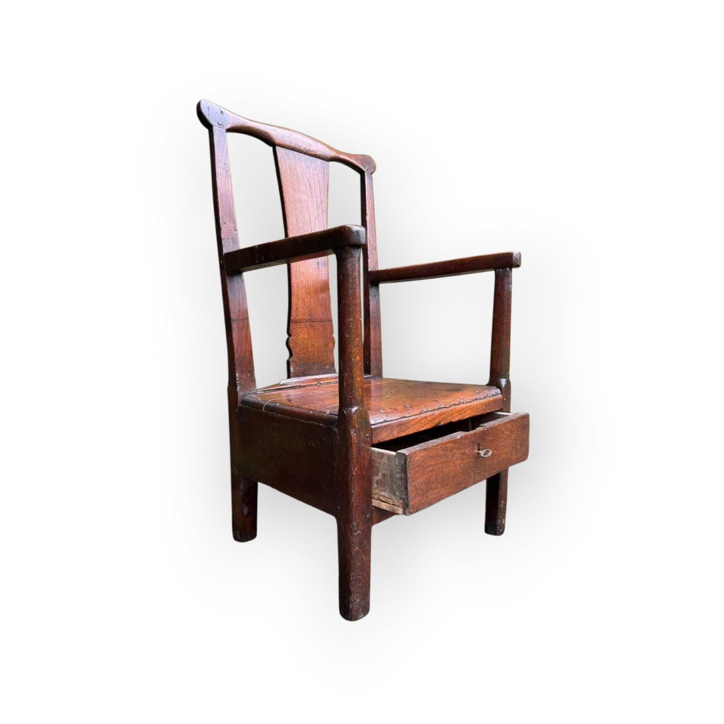 18th‑Century Welsh Antique Oak Armchair with Drawer, circa 1750