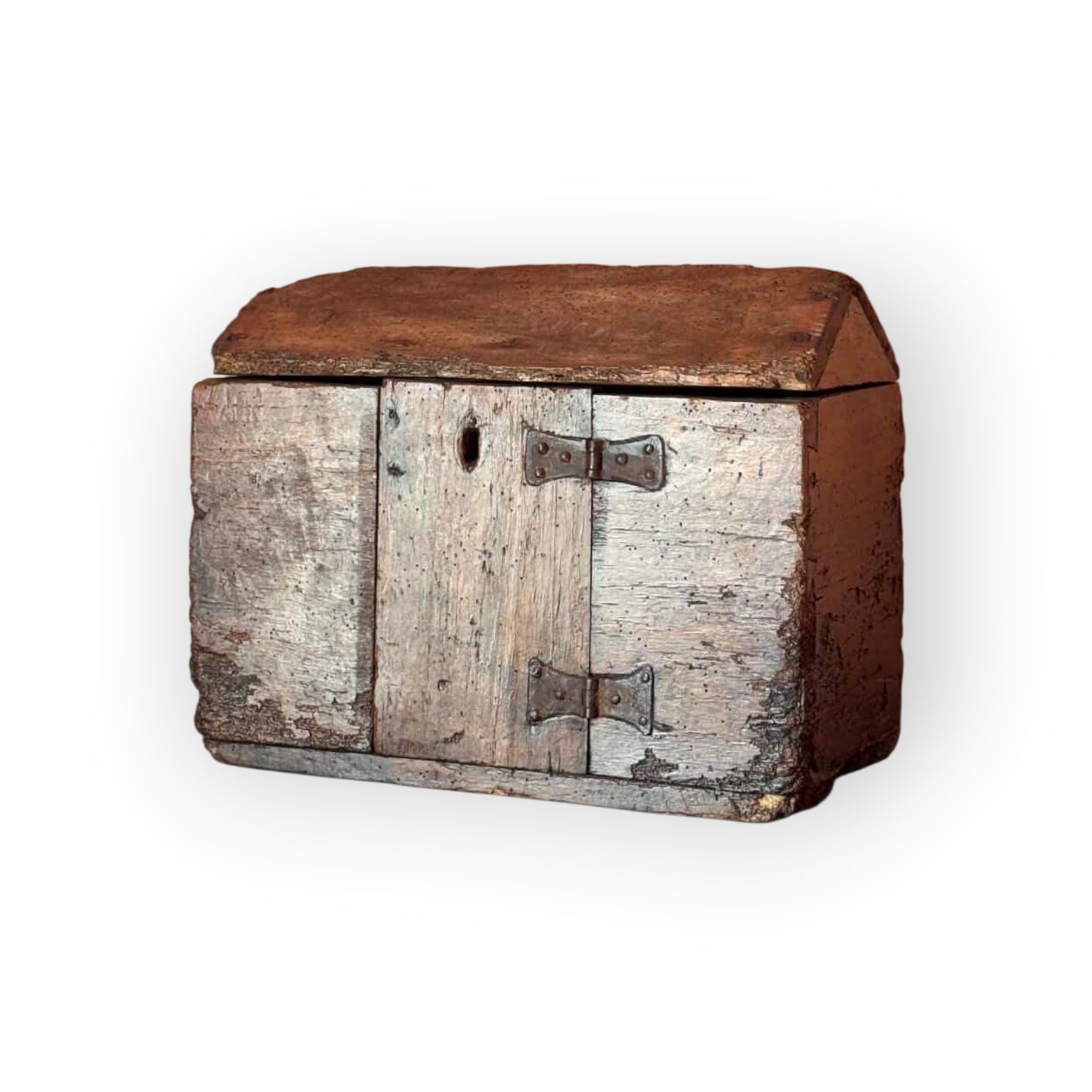 A Rare 17th Century Oak Alms Box with Coped Lid and Superb Waxed Patina