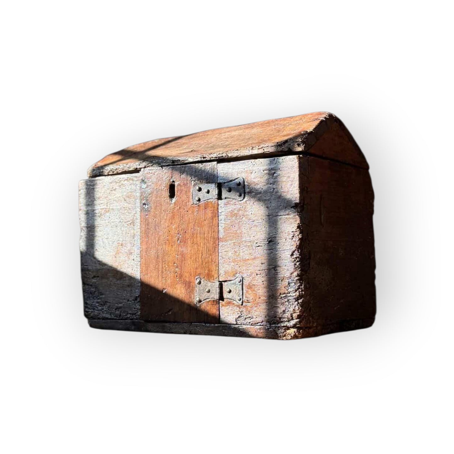 A Rare 17th Century Oak Alms Box with Coped Lid and Superb Waxed Patina