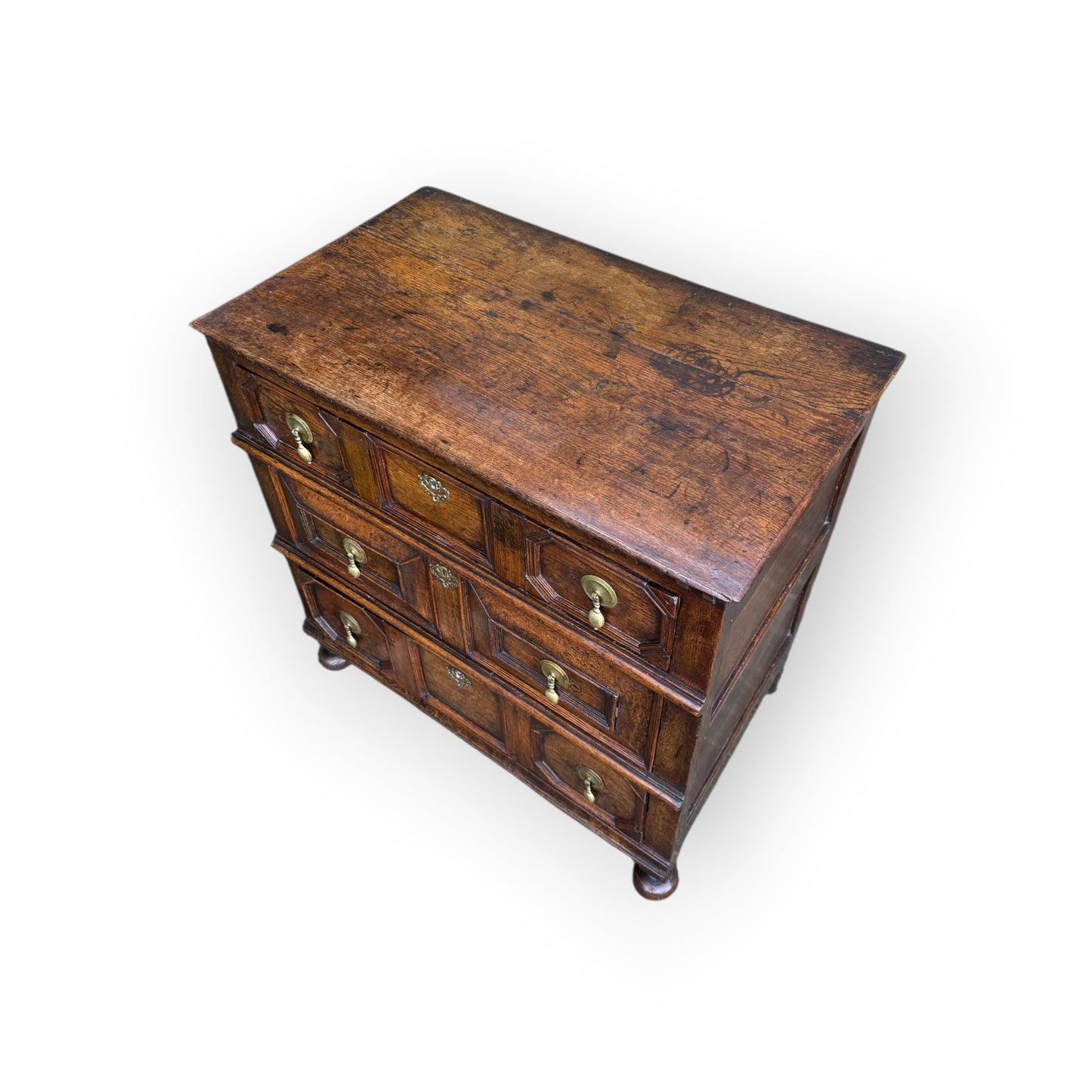 Small 17th-Century English Antique Oak Geometric Fronted Chest of Drawers