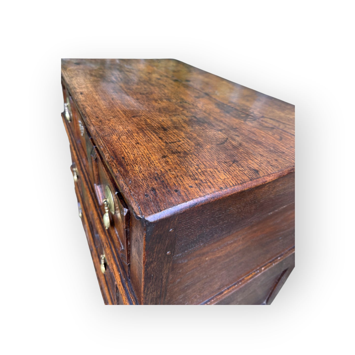 Small 17th-Century English Antique Oak Geometric Fronted Chest of Drawers