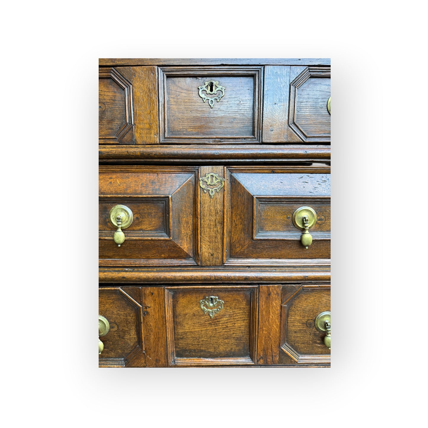 Small 17th-Century English Antique Oak Geometric Fronted Chest of Drawers