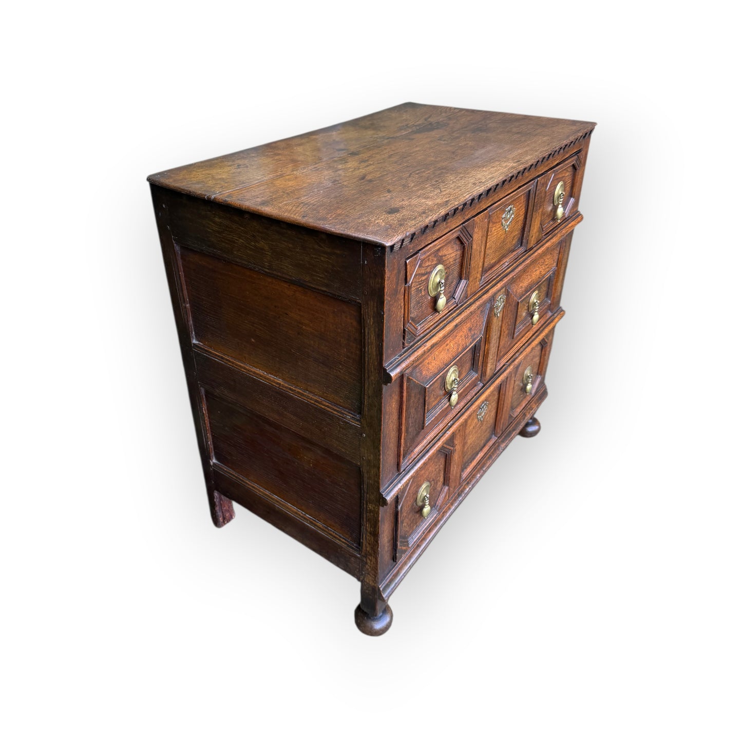 Small 17th-Century English Antique Oak Geometric Fronted Chest of Drawers
