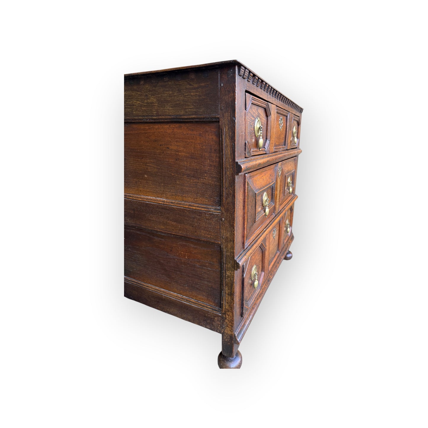 Small 17th-Century English Antique Oak Geometric Fronted Chest of Drawers