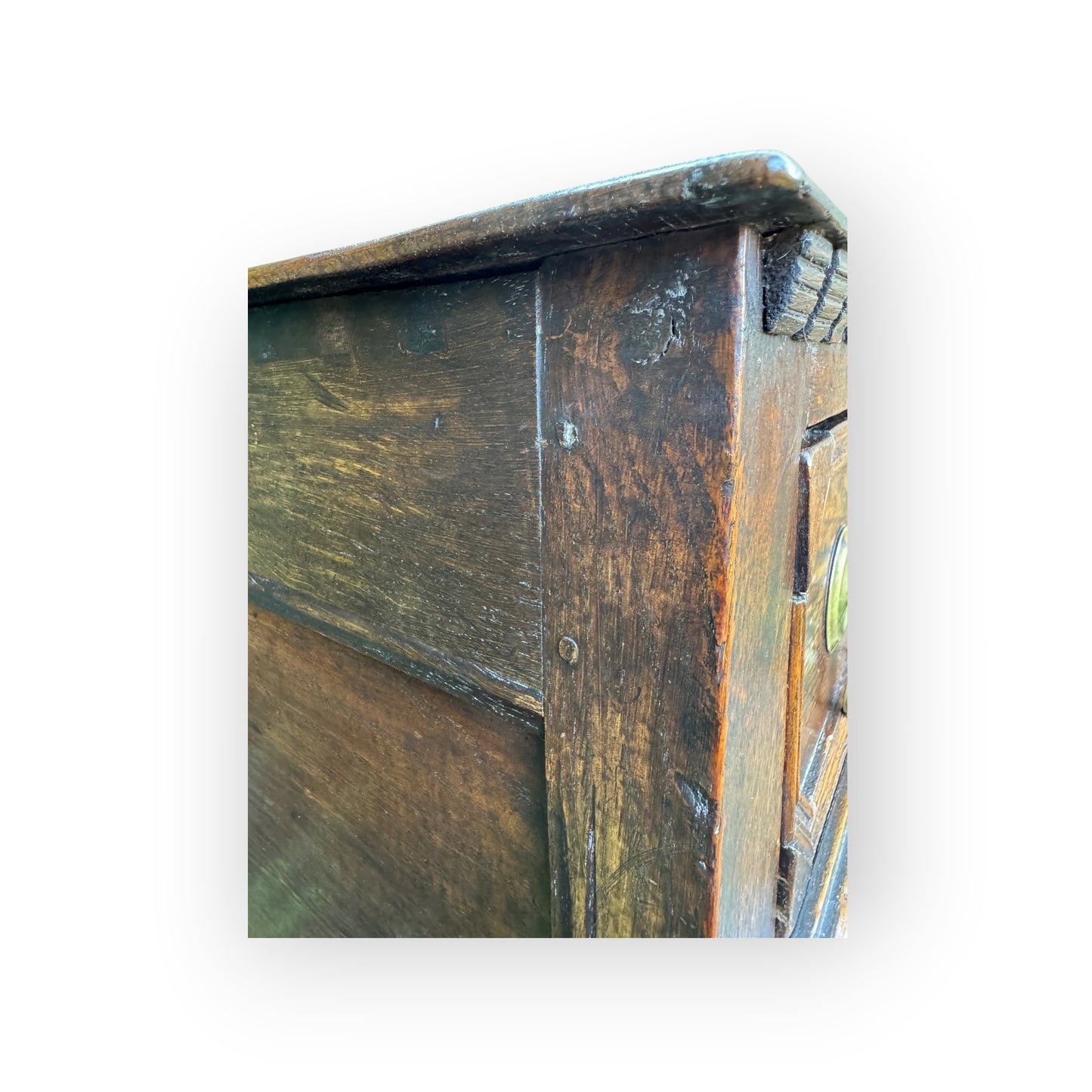 Small 17th-Century English Antique Oak Geometric Fronted Chest of Drawers