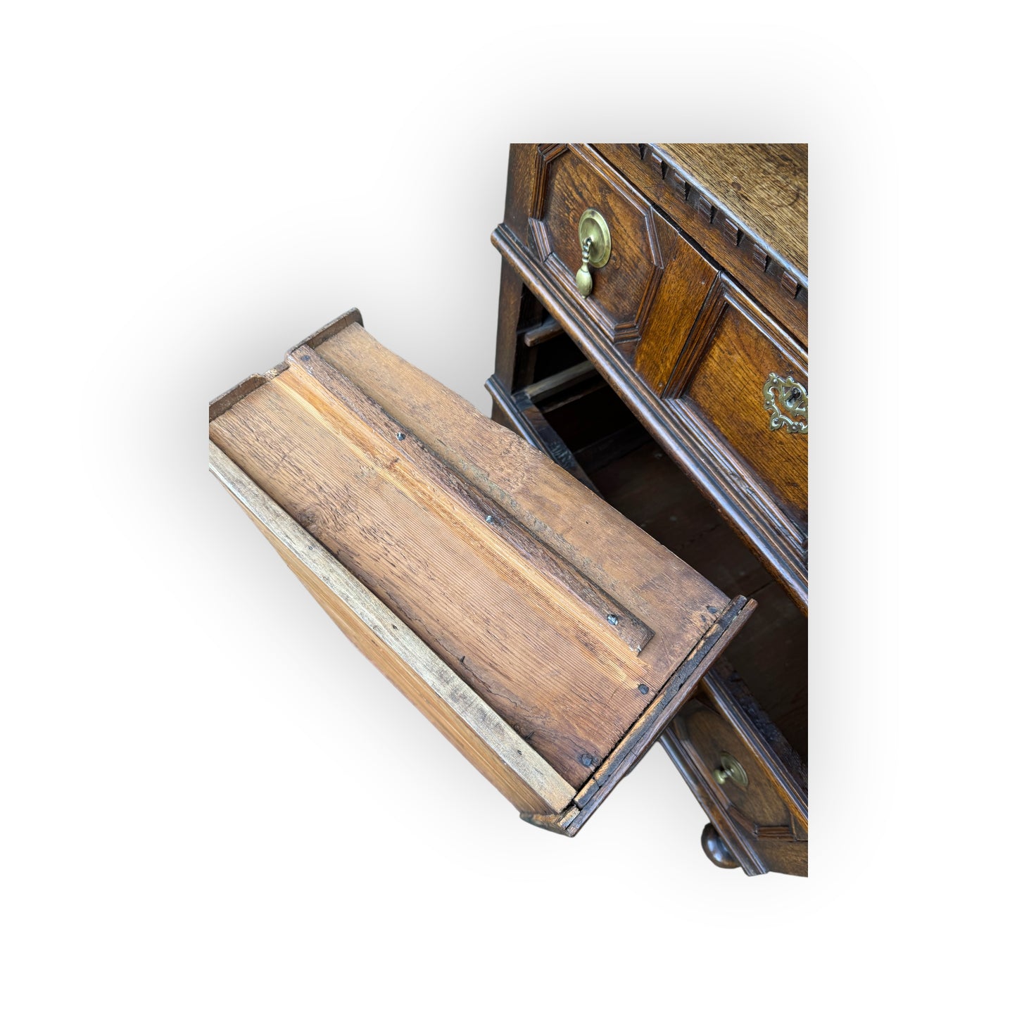 Small 17th-Century English Antique Oak Geometric Fronted Chest of Drawers