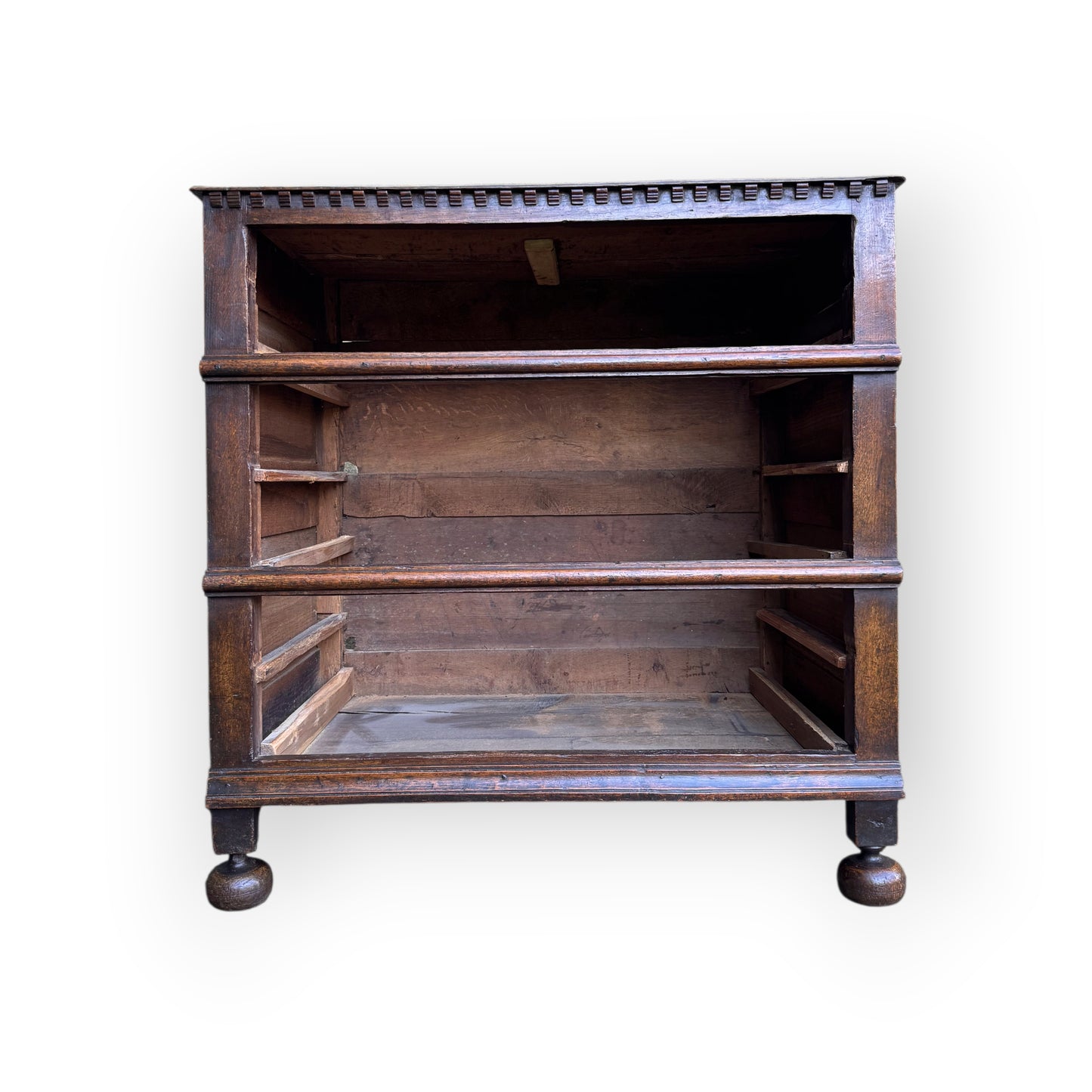 Small 17th-Century English Antique Oak Geometric Fronted Chest of Drawers