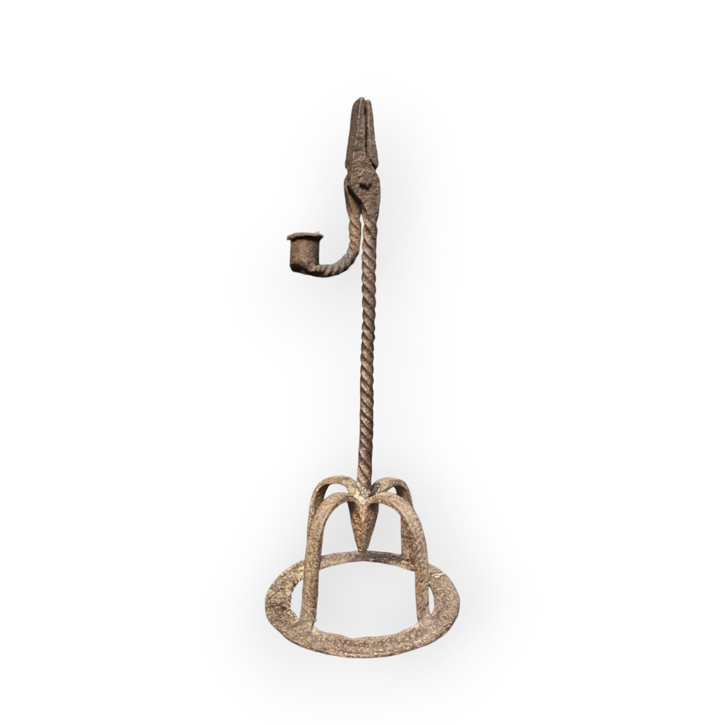 Late 17th-century Irish Antique Iron Rushlight, Supported on a Crown Base