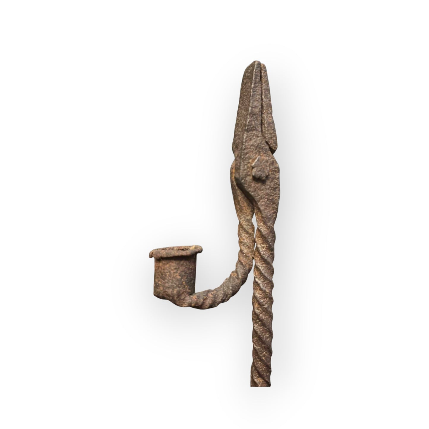 Late 17th-century Irish Antique Iron Rushlight, Supported on a Crown Base