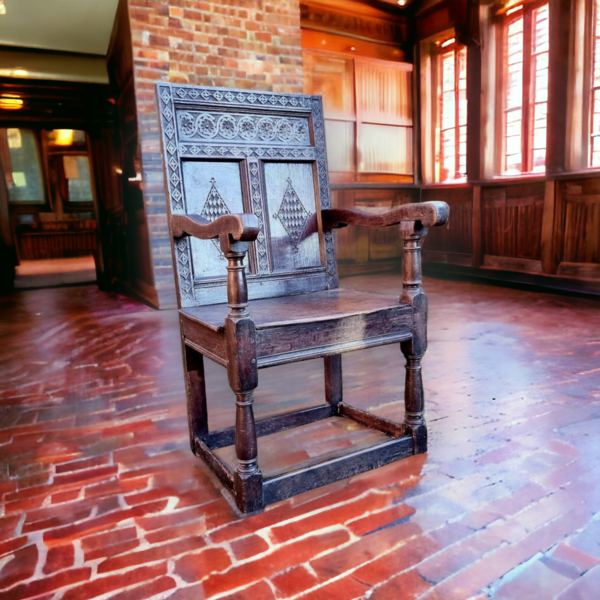 17th Century English Antique Oak Wainscot Armchair