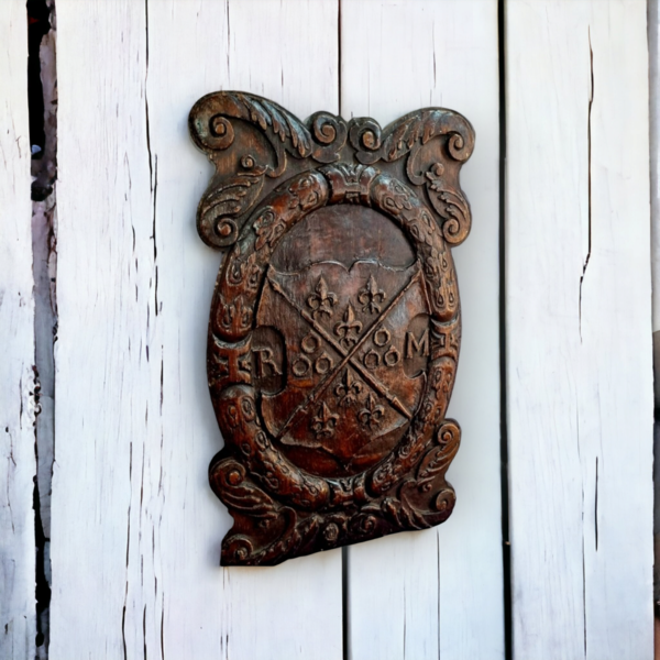 17th Century Antique Carved Oak & Walnut Panel Bearing The Initials "RM"