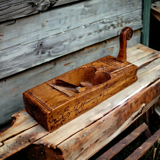 Diminutive 19th Century Scandinavian Antique Treen Box Plane, Bearing the Initials "EES" & Dated "1812"