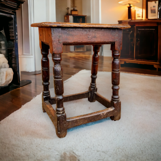 Late 17th Century English Antique Oak Joint Stool, Circa 1680