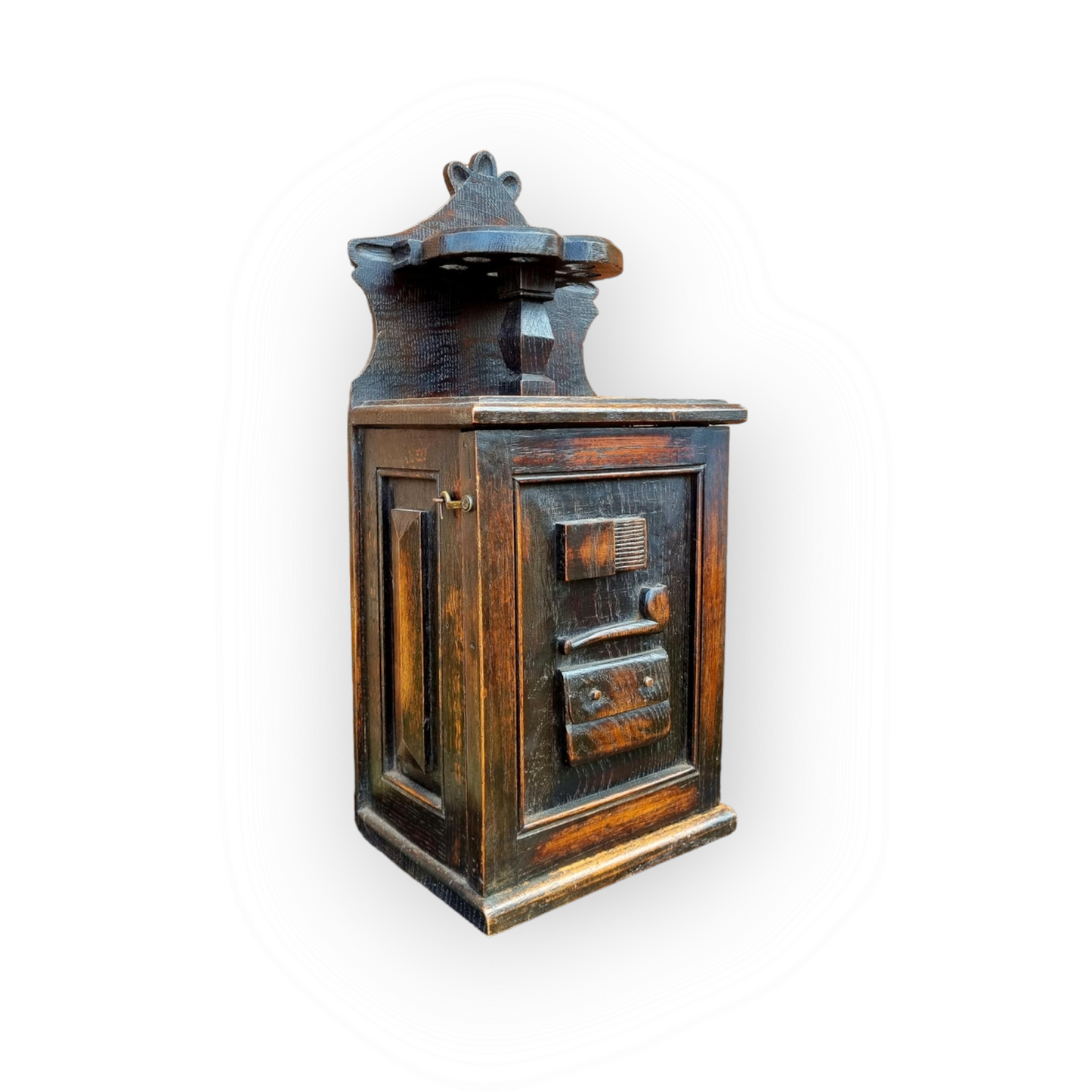 19thC Welsh Antique Oak Folk Art Smokers Cabinet
