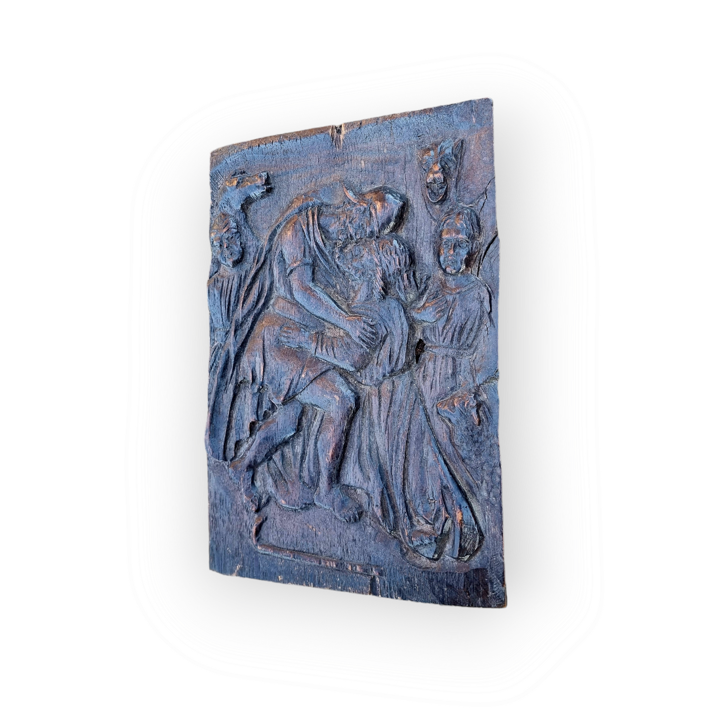 17th Century Flemish Antique Carved Oak Panel, Most Probably Depicting the Betrayal of Jesus in the Garden of Gethsemane by Judas
