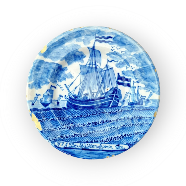 Rare Late 18th Century Dutch Antique Delftware Plate from "The Herring Catch" series of plates, circa 1780