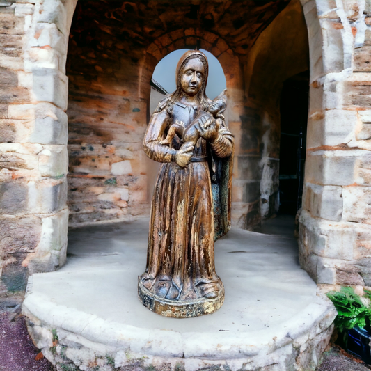 Large & Impressive Early 17th Century Antique Carved Walnut Sculpture of the Madonna & Child