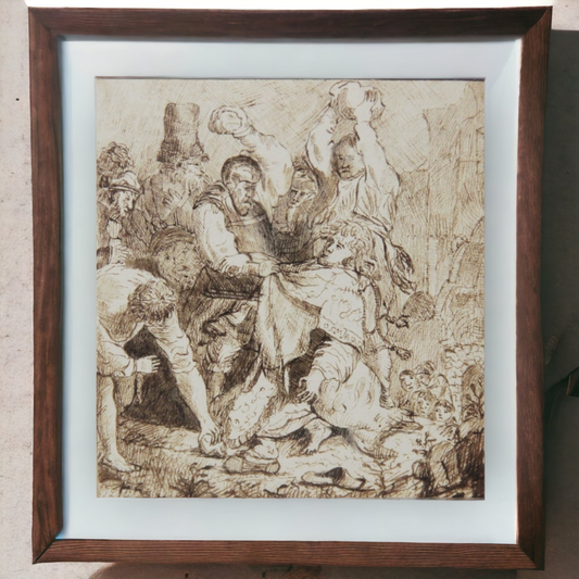 Follower of Rembrandt (1606-1669) - An early 19th Century Continental School Pen and Ink Drawing Depicting the Stoning of St. Stephen