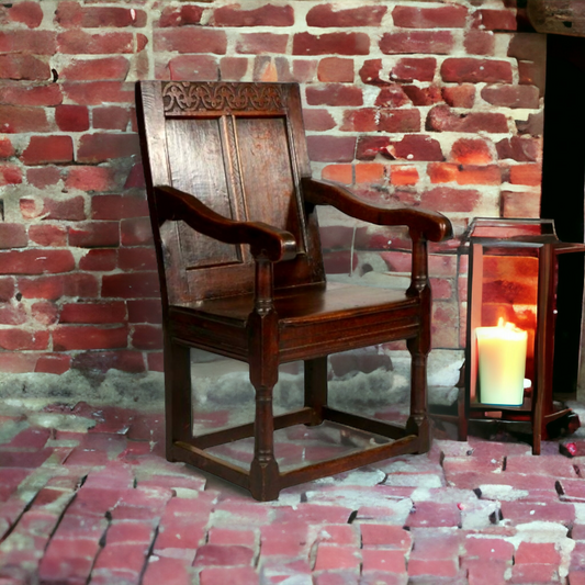 Charles I Period - 17th Century English Antique Oak Wainscot Armchair, Circa 1640