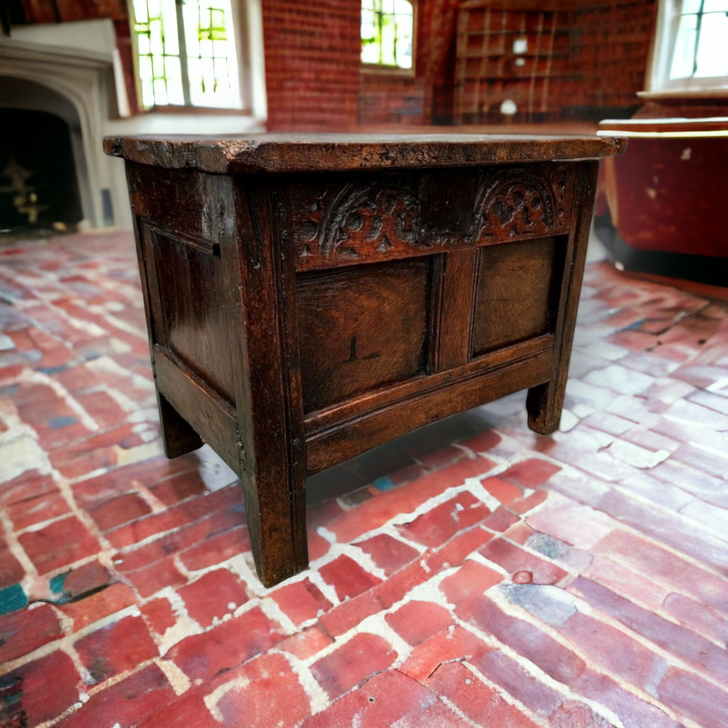 A Small 17th Century English Antique Oak Child's Chest or Coffer