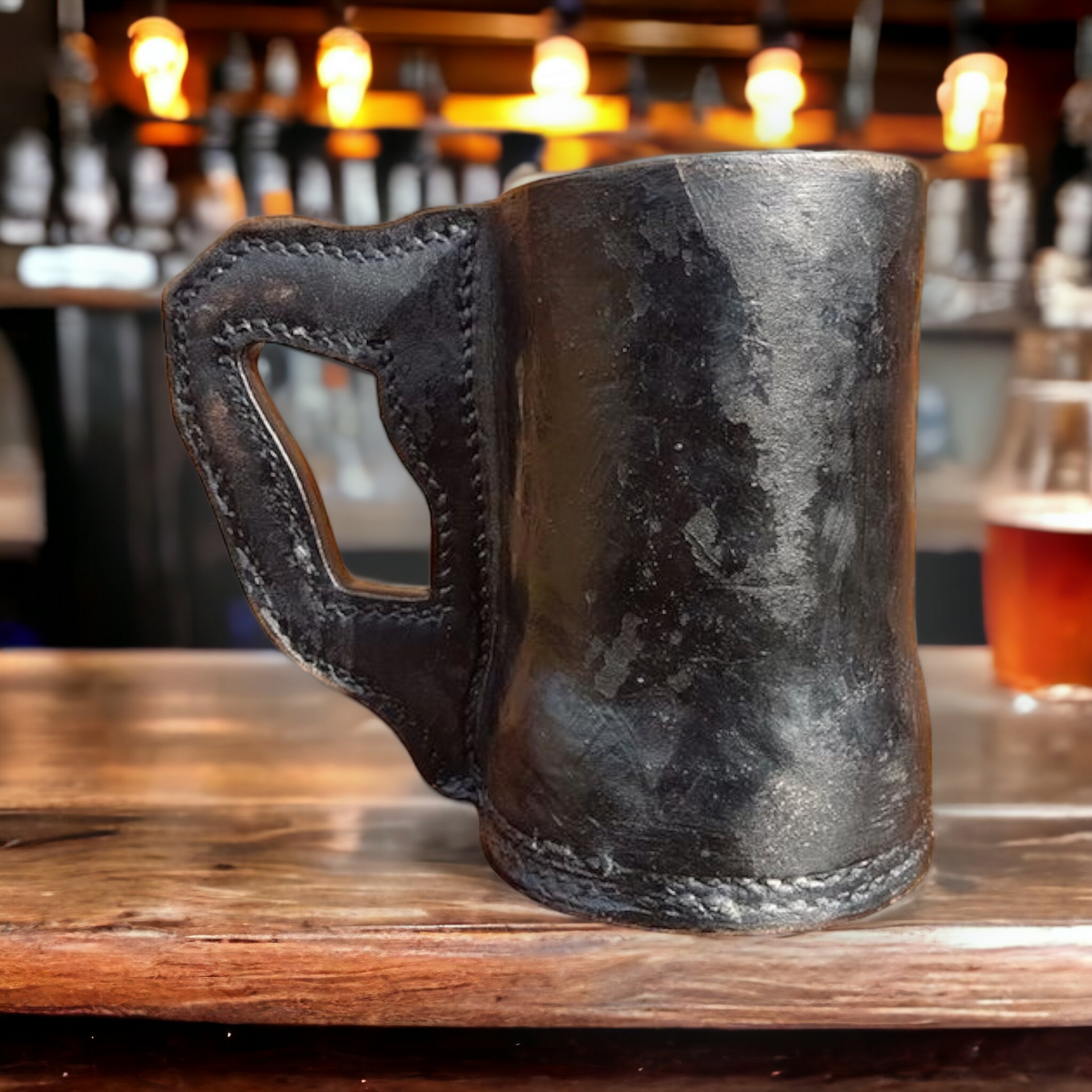 19th Century English Antique Leather Blackjack Drinking Tankard