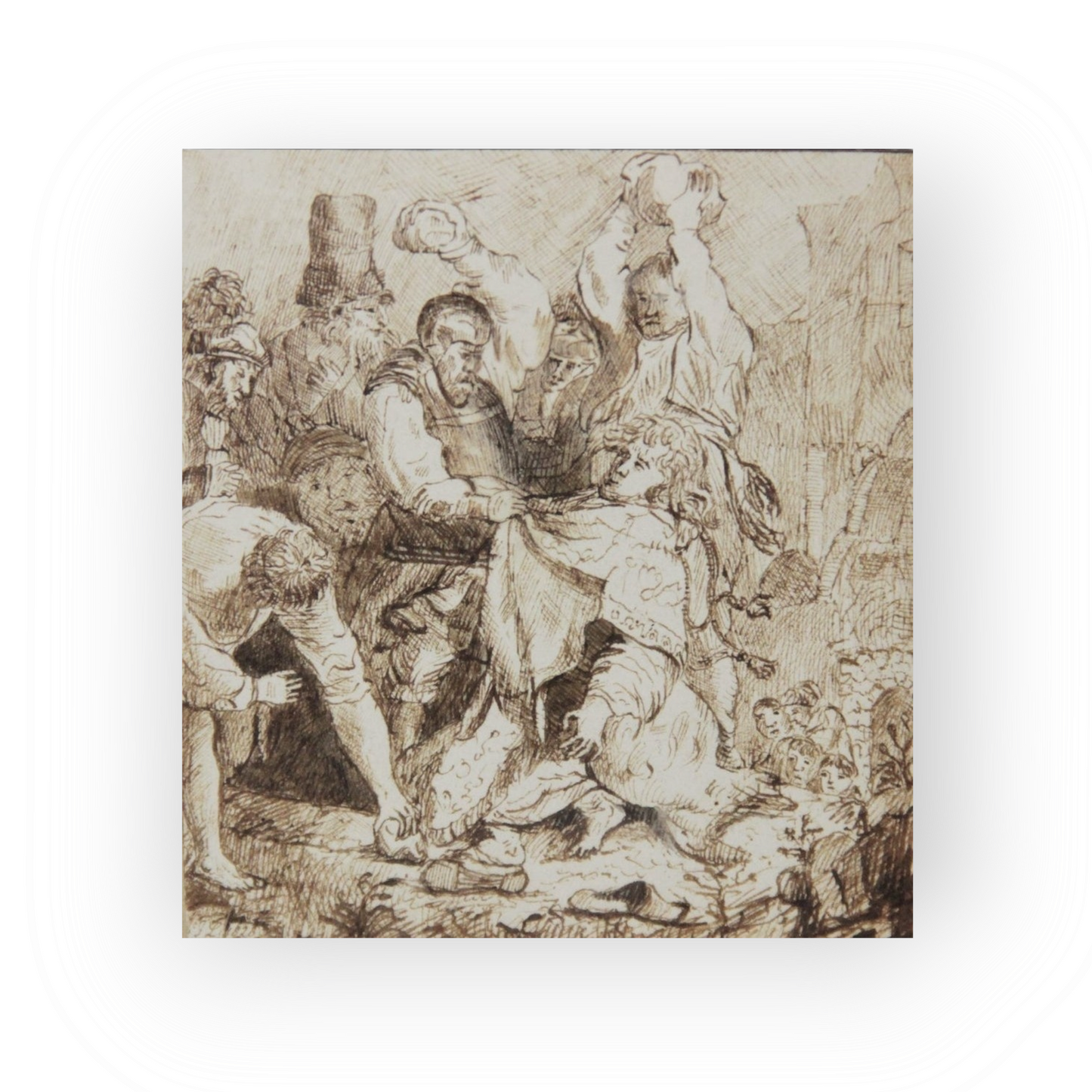 Follower of Rembrandt (1606-1669) - An early 19th Century Continental School Pen and Ink Drawing Depicting the Stoning of St. Stephen