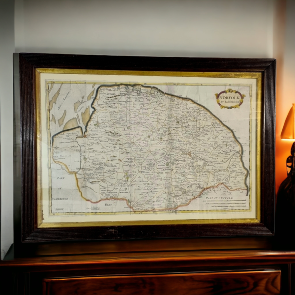 Original 17th Century Antique Map of The County of Norfolk, England, by Robert Mordern, Circa 1695